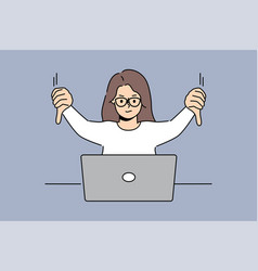 Woman Freelancer Showing Thumbs Down Sitting