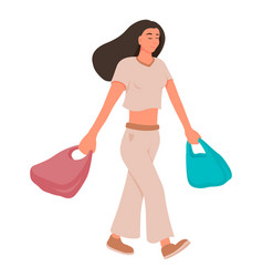 Woman Walking With Shopping Bags Flat