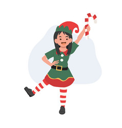 Young Christmas Elf Kid With Candy Cane