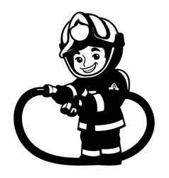 Cartoon Fireman Character Holding A Fire Hose