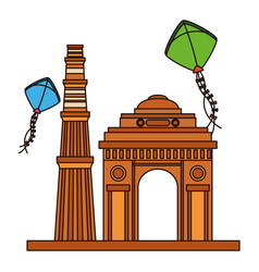 Indian Gateway With Kites Flying Independence Day