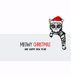 Cute Funny Cat Kitty With Santa Hat Line