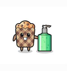 Cute Muffin Cartoon With Hand Sanitizer