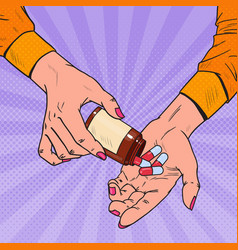 Pop Art Woman Holding Bottle With Medical Drugs