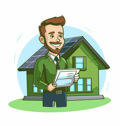 Real Estate Agent With House And Solar Panels