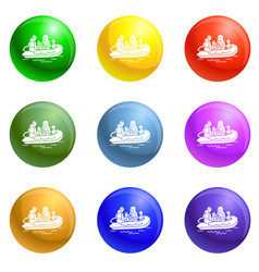 Migrant Family Boat Icons Set