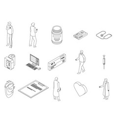 Cardiologist Icons Set Outline