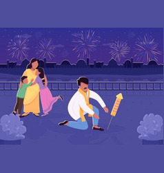 Indian Family With Fireworks Flat Color