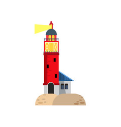 Brick Lighthouse With Bright Light Beam