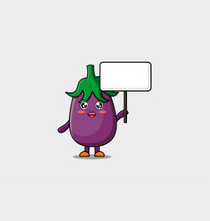 Cute Cartoon Eggplant Holding Blank Board