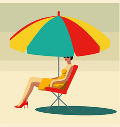 Woman Relaxing On A Beach Under Umbrella