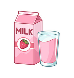 Tall Glass Of Strawberry Milk And Milk Carton Box