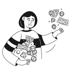 Financial Character Girl Throwing Money From A Bag