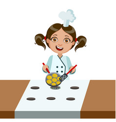 Girl Frying Nuggets On Electric Stove Cute Kid