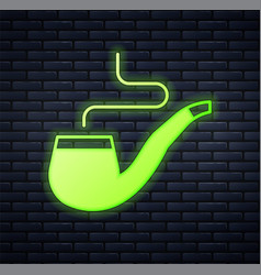 Glowing Neon Smoking Pipe With Smoke Icon Isolated