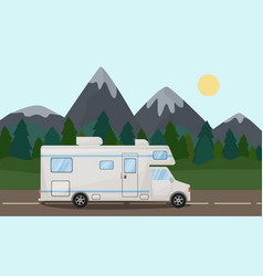 Camper On Road With A Beautiful Landscape