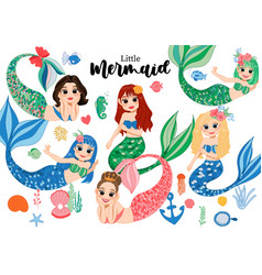 Cartoon Character With Cute Mermaid Princess