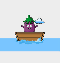 Cute Cartoon Eggplant Get On Boat