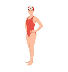 Beautiful Woman Swimmer In Swimming Suit Cap