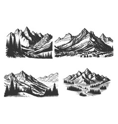 Set Of Mountain Landscapes Engraving