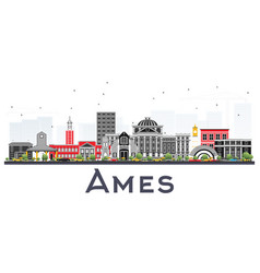 Ames Iowa Skyline With Color Buildings Isolated