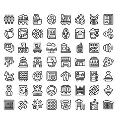 Daycare Icons Set Outline Kid Toy