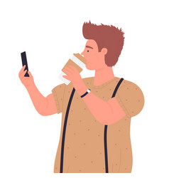 Boy Drinking Coffee And Taking Selfie