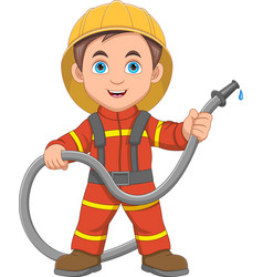 Cheerful Little Boy In Firefighter Costume