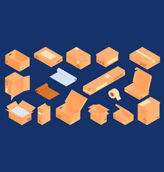 Cardboard boxes isometric set Royalty Free Vector Image
