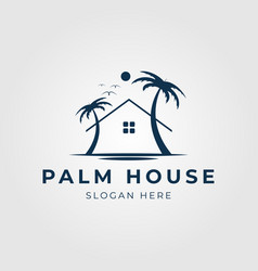 Palm House Line Art Logo Tropical Beach Home