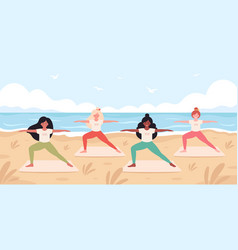 Women Doing Yoga On The Beach Hello Summer