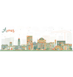 Ames Iowa Skyline With Color Buildings