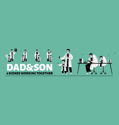 Flat Set Dad And Son Playing Doctors Scientists