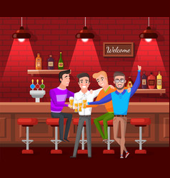 Male Friends Sitting In Bar And Drinking Beer