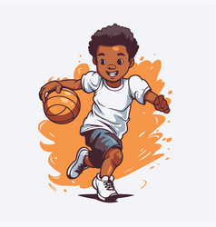 Cute African American Boy Playing Basketball