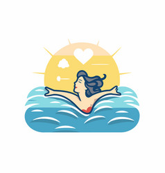 Beautiful Woman Swimming In The Sea Flat Style