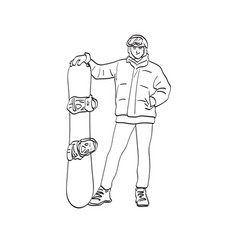 Line Art Professional Snowboarder Stands With His