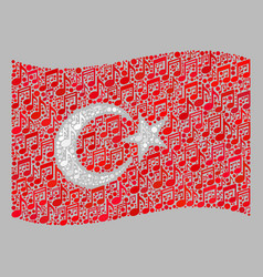 Waving Music Turkey Flag - Collage Of Music Notes