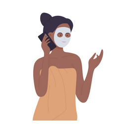 Woman With Face Care Mask Talking On Phone