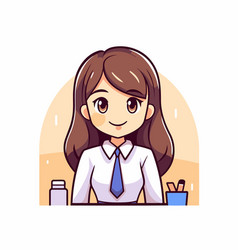 Cute Business Woman In Office Cartoon Style