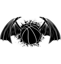 Black Silhouette Of Basketball Ball With Bat Wings