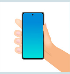 Female Hand Holding Smartphone With Blue Back