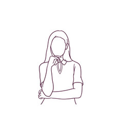 Hand Drawn Business Woman With On Chin