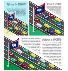 Isometric Flag Of Us State Wyoming On Flagpole