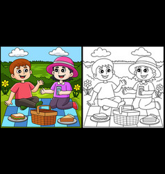 Spring Girl And Boy Having A Picnic