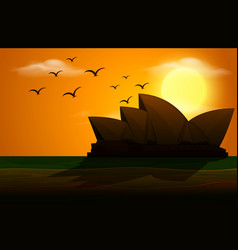 Silhouette Scene With Opera House At Sunset