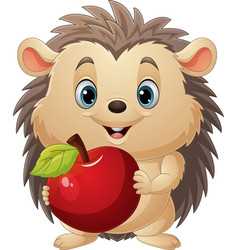 Cartoon Little Hedgehog Holding Red Apple