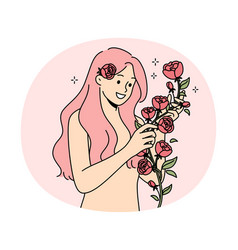 Happy Naked Woman With Roses In Hands