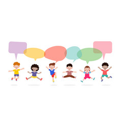 Cute Kids With Speech Bubbles Children Jumping