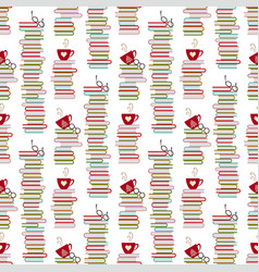 Seamless Pattern With Books Eye Glasses Tea Hot